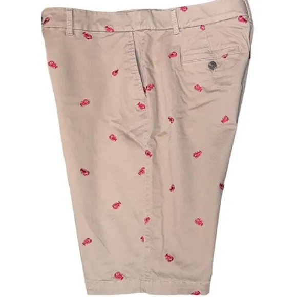 Nautical Shorts Lobster Crab Tan and Red Embroidered Bermuda Khaki Chino Shorts