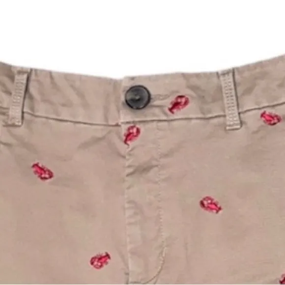 Nautical Shorts Lobster Crab Tan and Red Embroidered Bermuda Khaki Chino Shorts