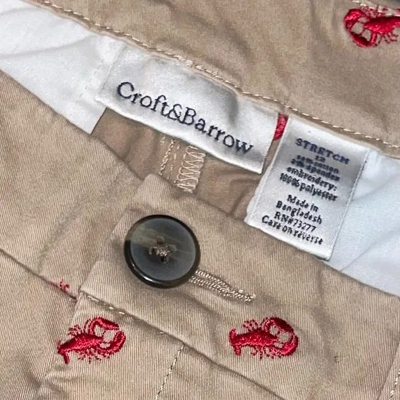 Nautical Shorts Lobster Crab Tan and Red Embroidered Bermuda Khaki Chino Shorts