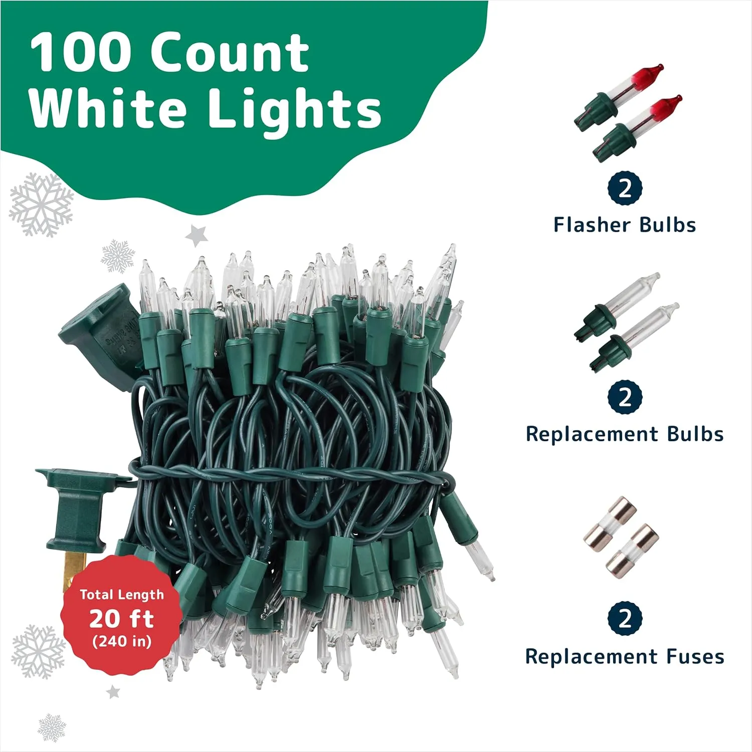 New in box! PREXTEX 100 Count Clear Christmas Tree Lights with Green Wire - 20 ft Ultra Bright Christmas Lights Outdoor or Indoor