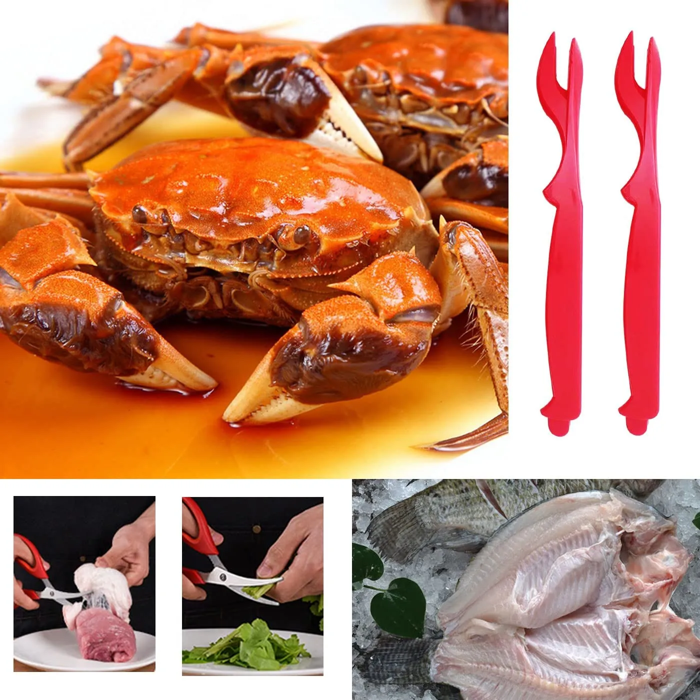 New Luckkyme Seafood Tools, Lobster Crab Crackers Lobster Shellers Seafood Forks Seafood Forks(8 Pieces, red)