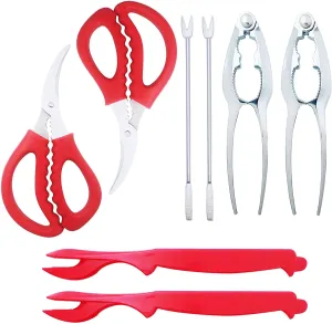 New Luckkyme Seafood Tools, Lobster Crab Crackers Lobster Shellers Seafood Forks Seafood Forks(8 Pieces, red)