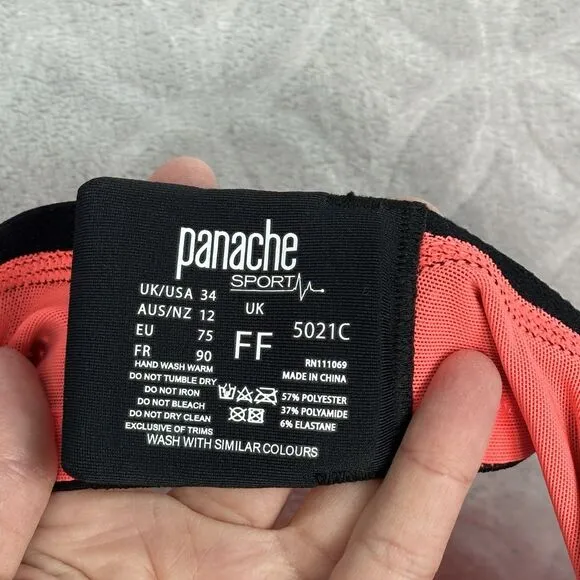NEW Panache Sports Bra 34FF Power Black Coral Convertible Underwire High Impact