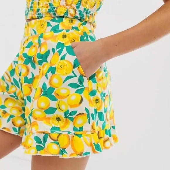 NEW ASOS• Wednesday's Girl Lemon Print Ruffled Bloomer Shorts