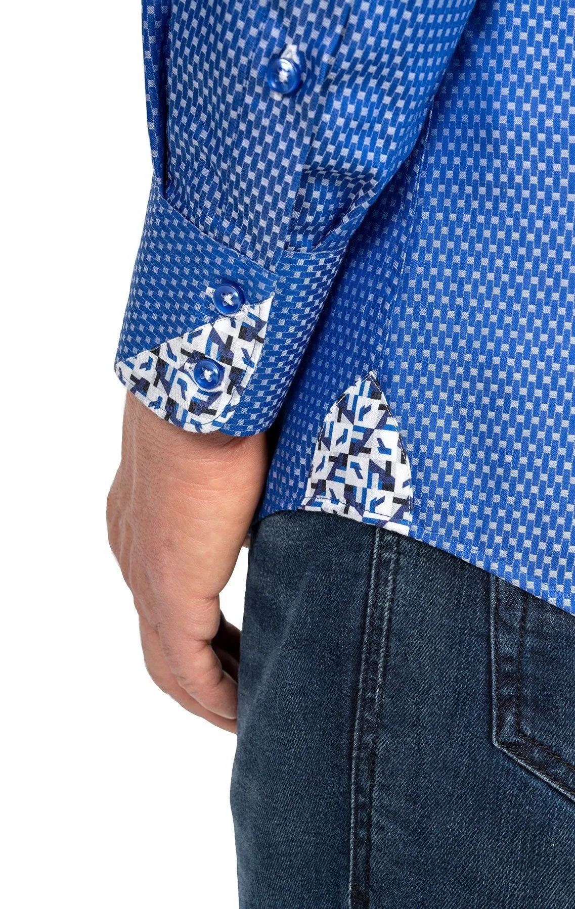 Ocean Blue Shirt With White Patterned Trim