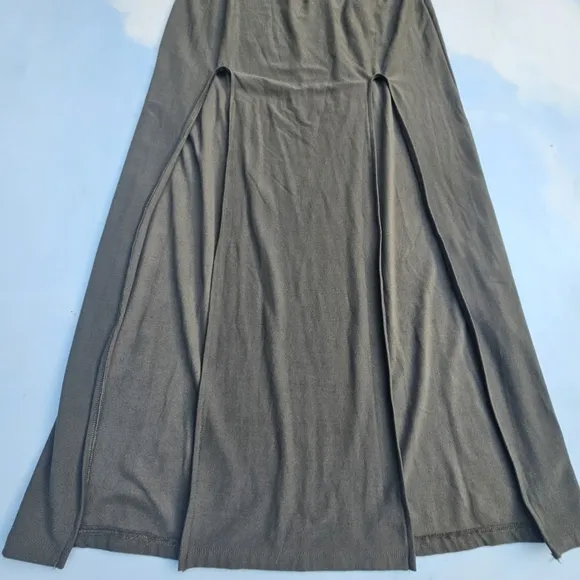 Olive Green Beach Maxi Skirt with Cool Crochet Waistband