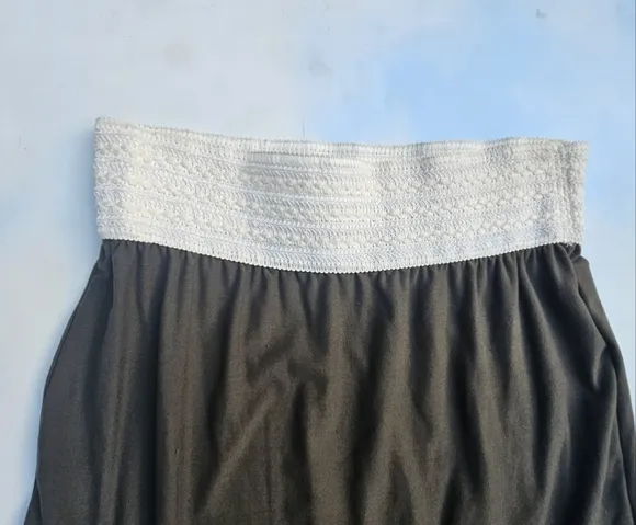 Olive Green Beach Maxi Skirt with Cool Crochet Waistband