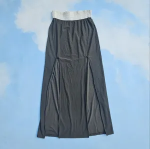 Olive Green Beach Maxi Skirt with Cool Crochet Waistband