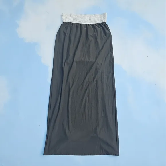 Olive Green Beach Maxi Skirt with Cool Crochet Waistband