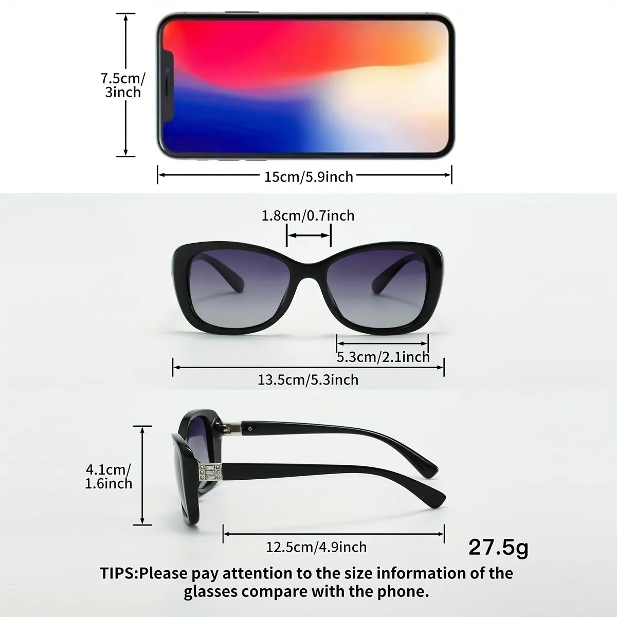 Oversized Rectangular Polarized Fashion Sunglasses – With Case and Cloth