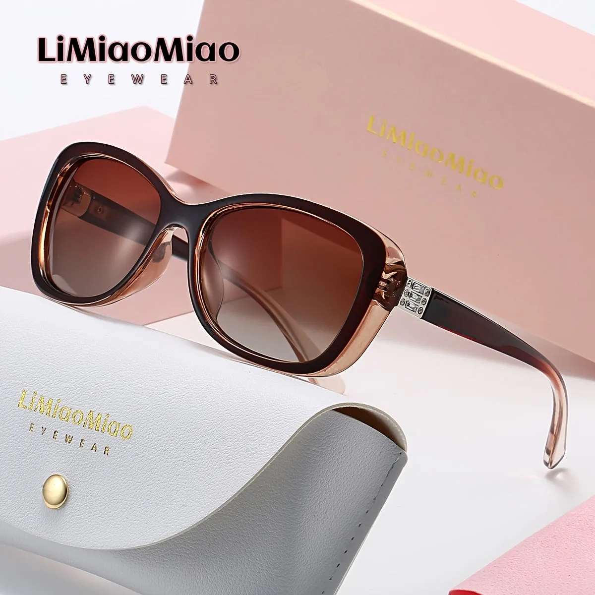 Oversized Rectangular Polarized Fashion Sunglasses – With Case and Cloth