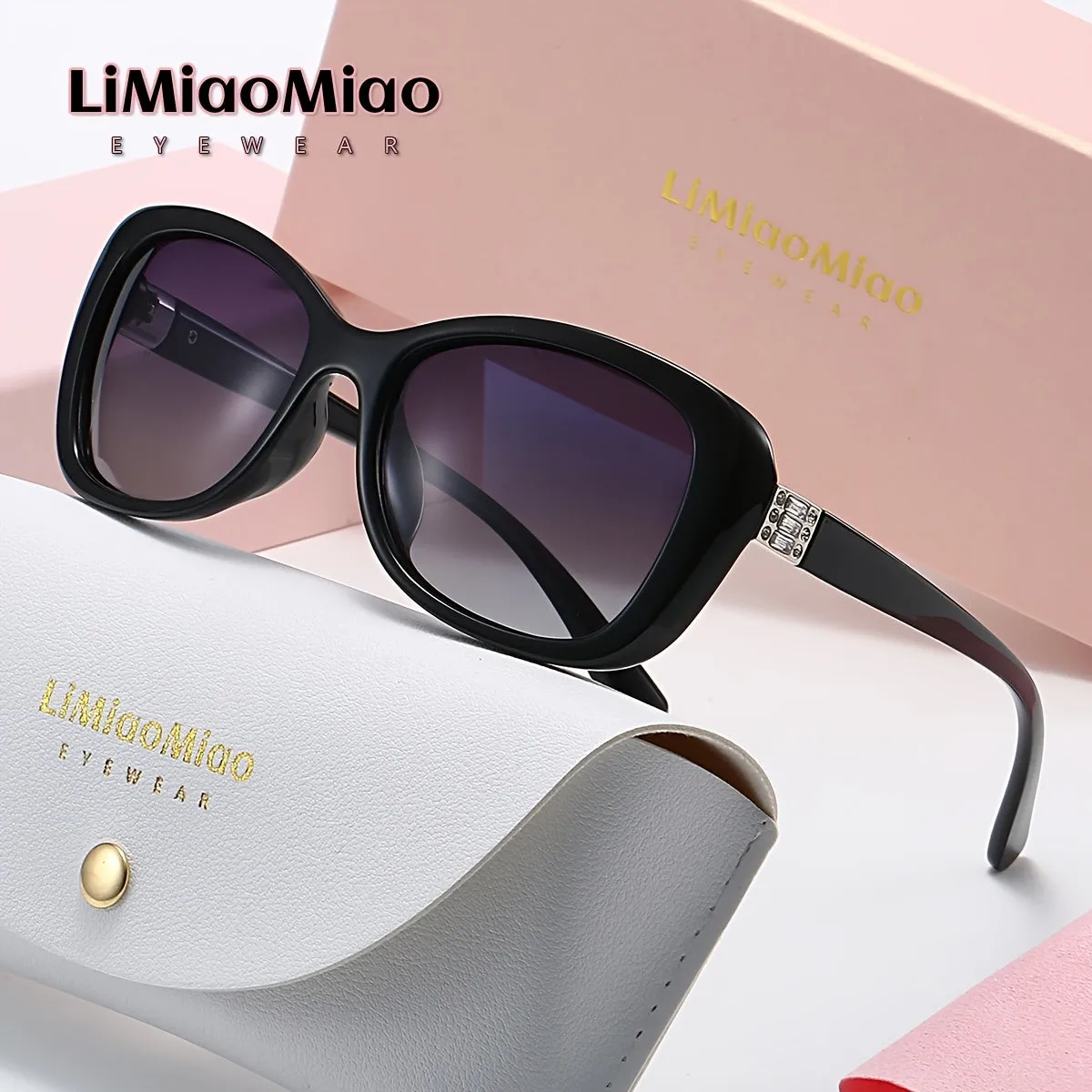 Oversized Rectangular Polarized Fashion Sunglasses – With Case and Cloth