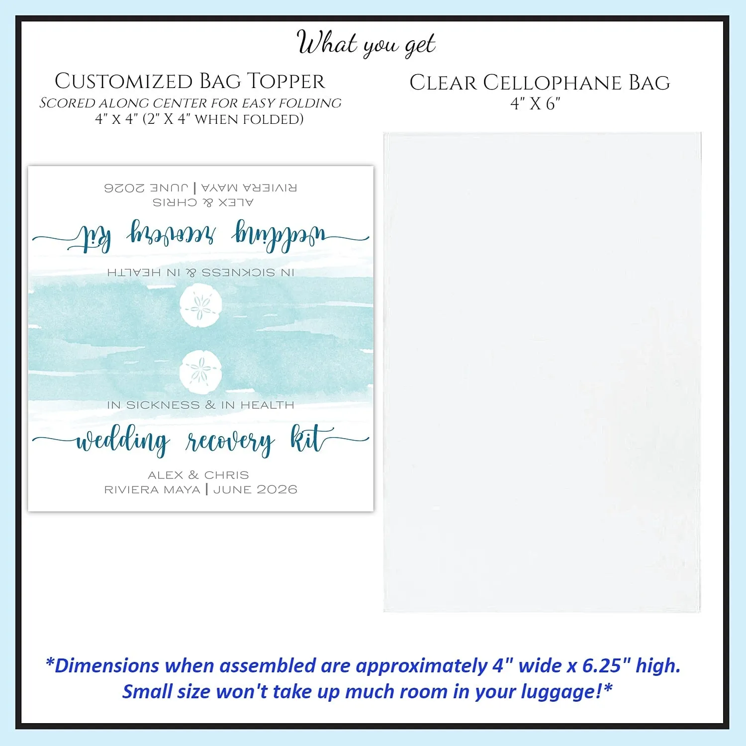 Personalized Wedding Hangover Recovery Kit Bag & Topper - Beach Sand Dollar
