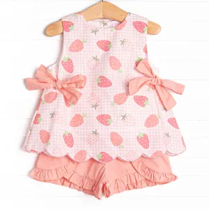 Pineberry Picnic Ruffle Short Set, Pink