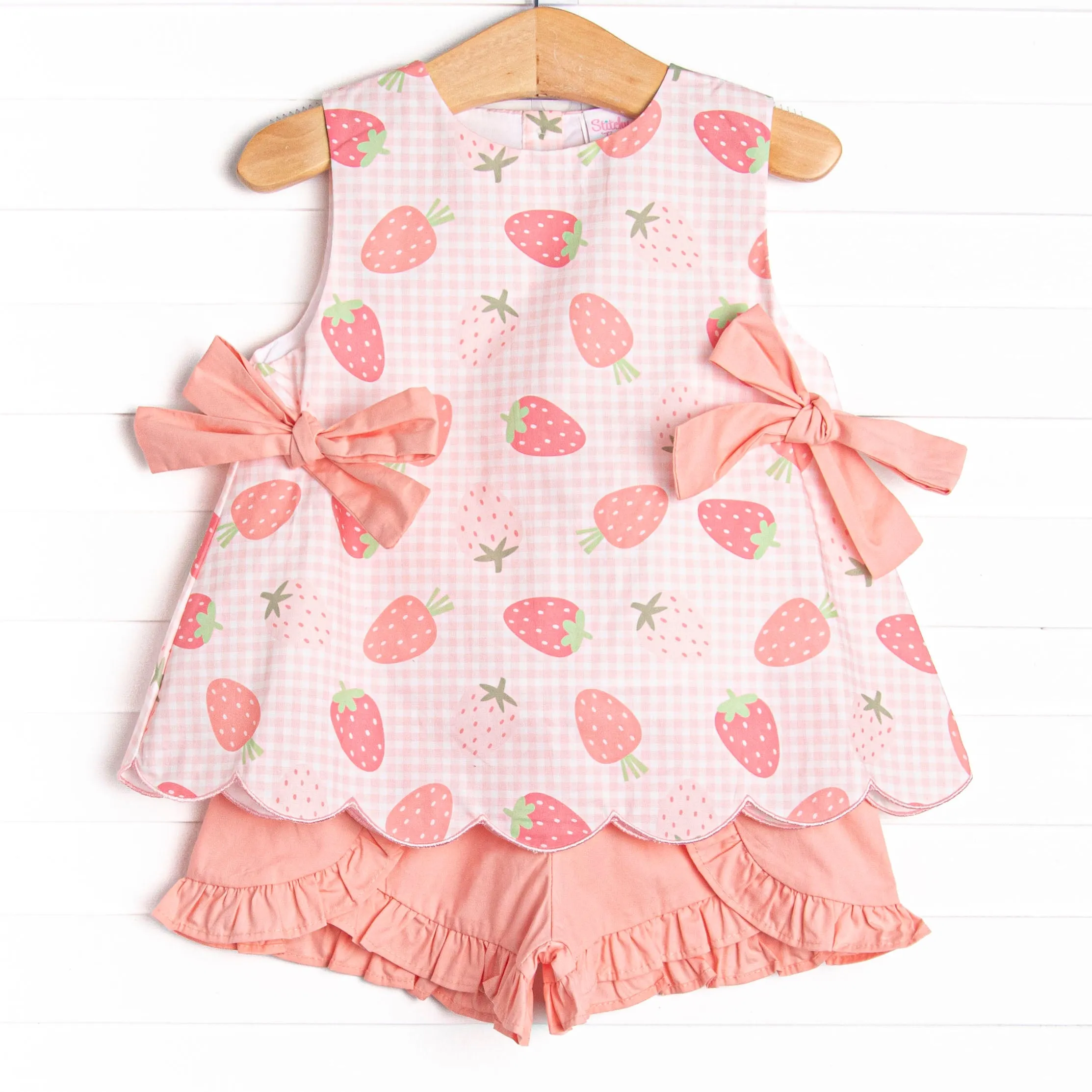 Pineberry Picnic Ruffle Short Set, Pink