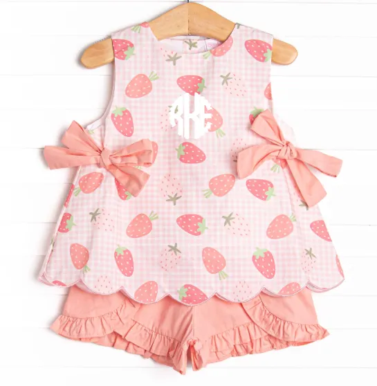 Pineberry Picnic Ruffle Short Set, Pink