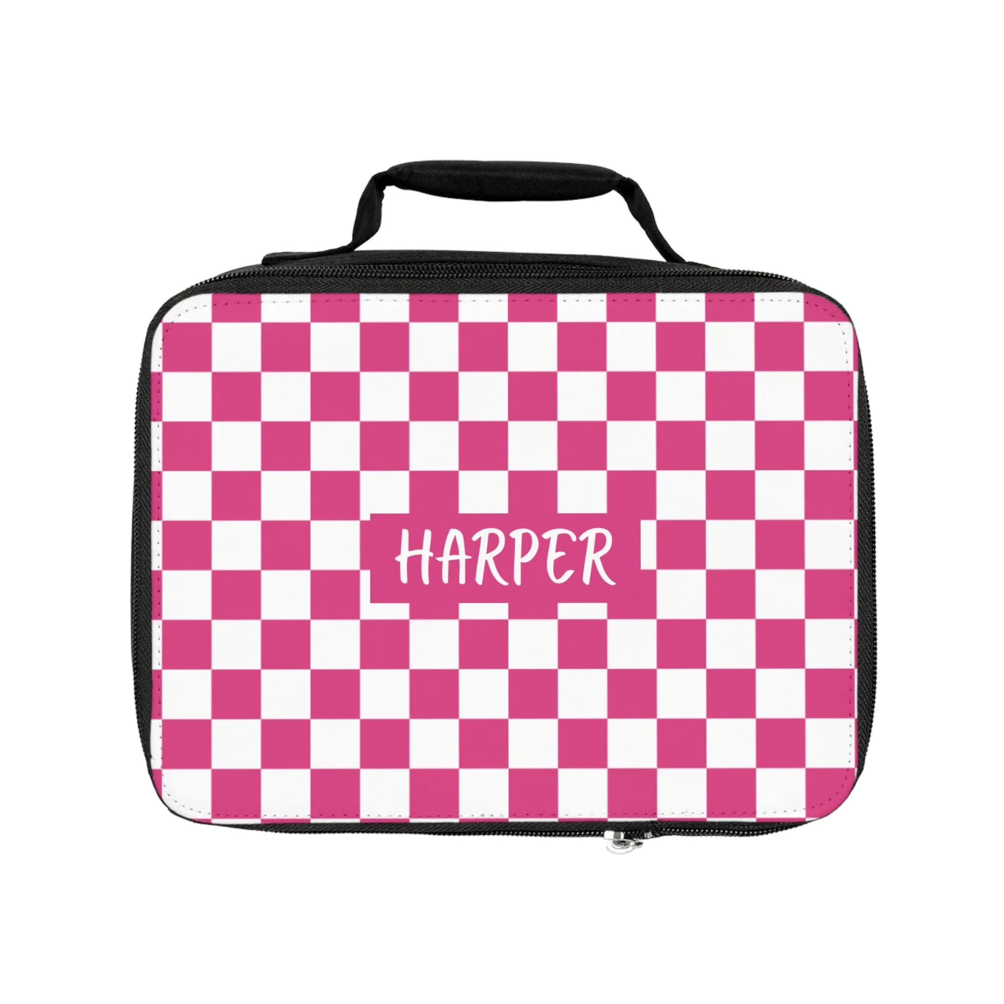 Pink Checks Lunch Bag (INCLUDE CUSTOM NAME & FONT OPTION IN NOTES AT CHECKOUT)
