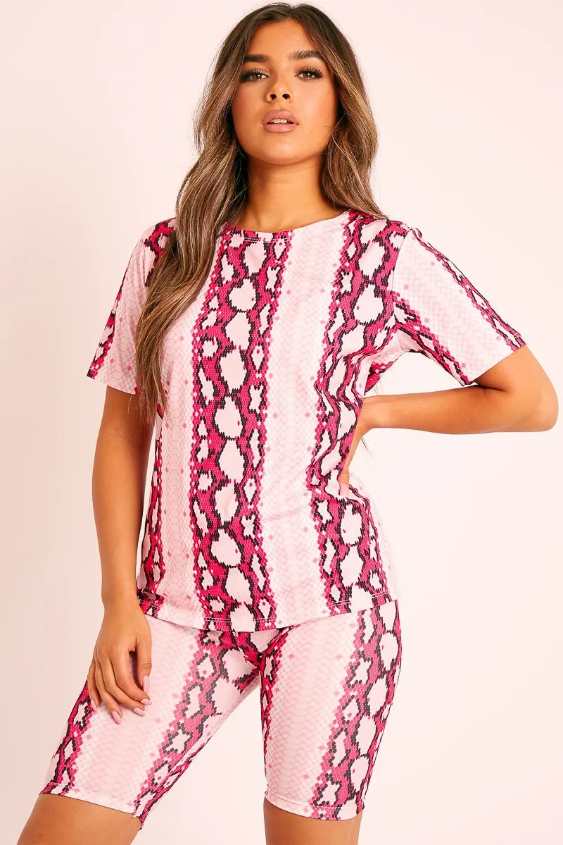 Pink Snake T-shirt Cycling Short Set - Alissandra