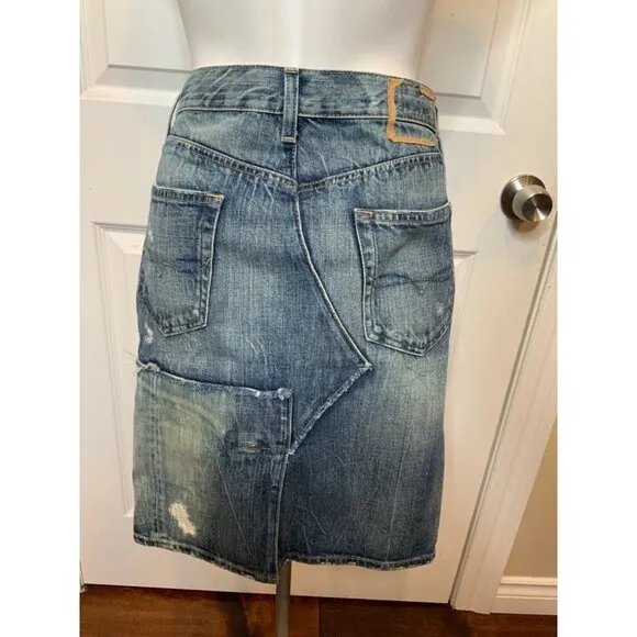 Polo Ralph Lauren Blue Distressed Denim Pencil Skirt, Size 6