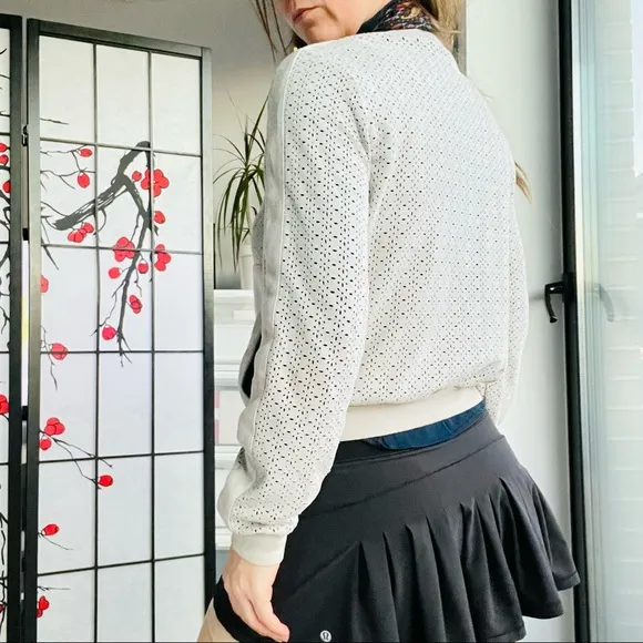 Pookie &amp; Sebastian Faux Suede FLOWER Symmetric Breathe Eyelet Ribbed Gray Jacket