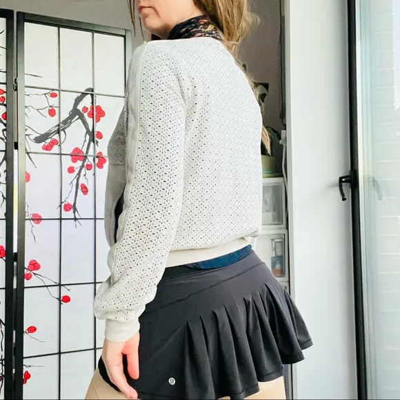 Pookie &amp; Sebastian Faux Suede FLOWER Symmetric Breathe Eyelet Ribbed Gray Jacket
