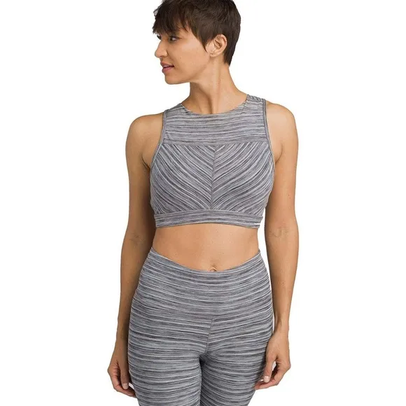 Prana | Lupita Crop Bra Top Yoga Workout Gray Open Back Sports Women Small