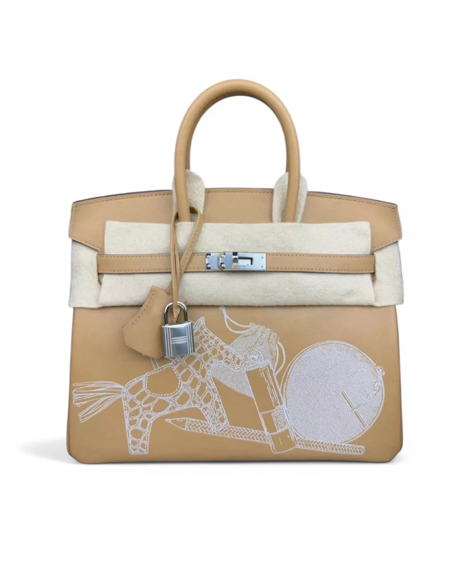 Pre-owned Hermès Birkin 25 In and Out – Biscuit – Palladium Hardware