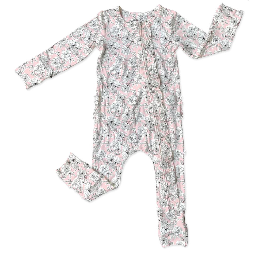 PREEMIE Bamboo Ruffle Convertible Footie - Allie Floral