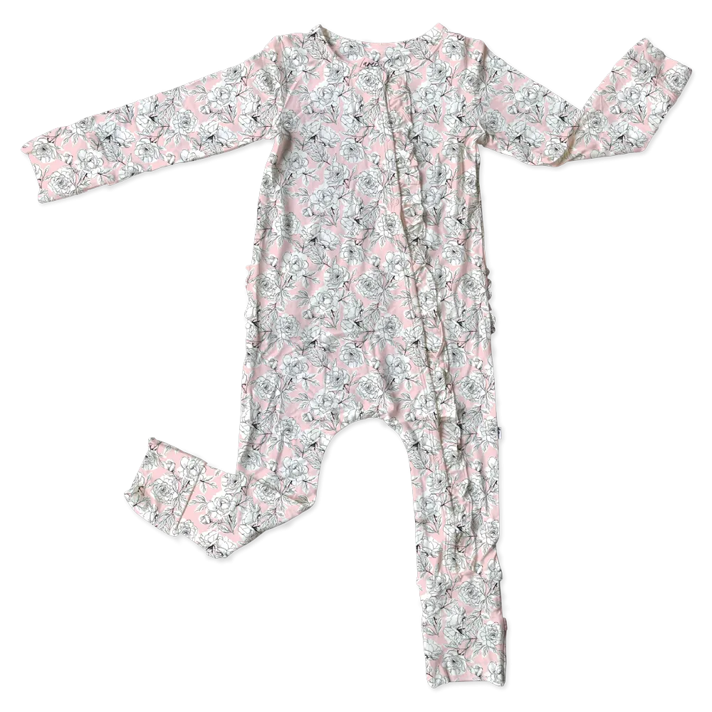 PREEMIE Bamboo Ruffle Convertible Footie - Allie Floral
