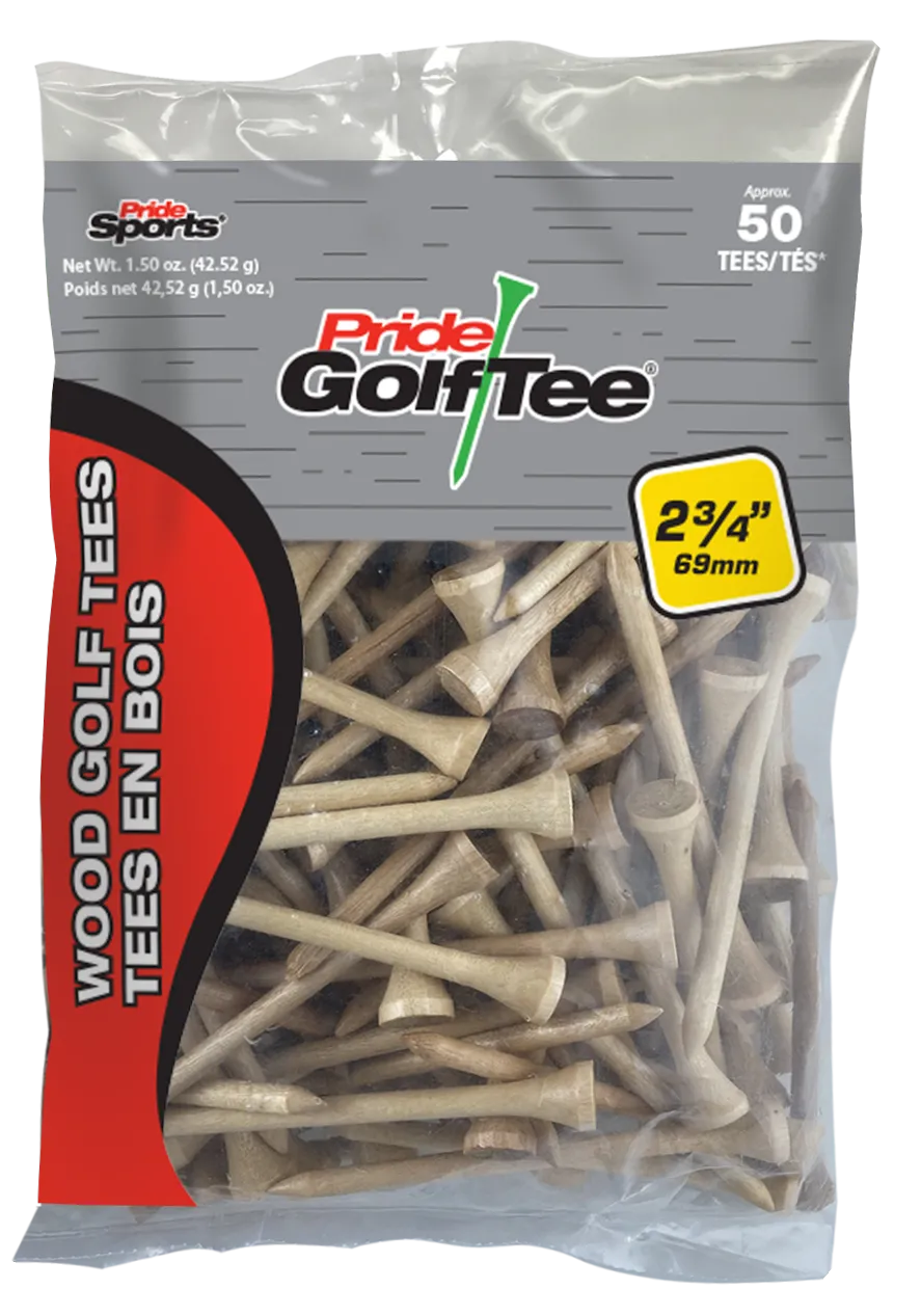 Pride Deluxe Wood Golf Tees 2-3/4"- Retail Bags