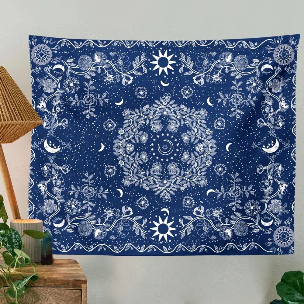 Psychedelic Celestial Sun Tapestry, Celestial Sun Moon Bohemian Poster Tapestry Wall Hanging Boho Hippie Beach Coverlet Curtain