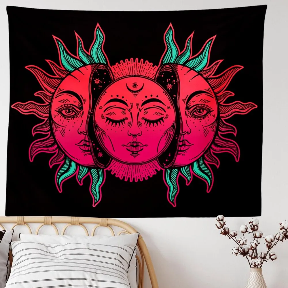Psychedelic Mandala Tapestry Black Sun And Moon Tapestry Wall Hanging Gossip Tapestries Hippie Wall Rugs Dorm Decor Blanket
