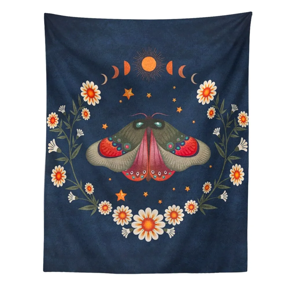 Psychedelic Moon Starry Tapestry Flower Wall Hanging Room Butterfly Carpet Dorm Tapestries Art Home Decoration Accessories