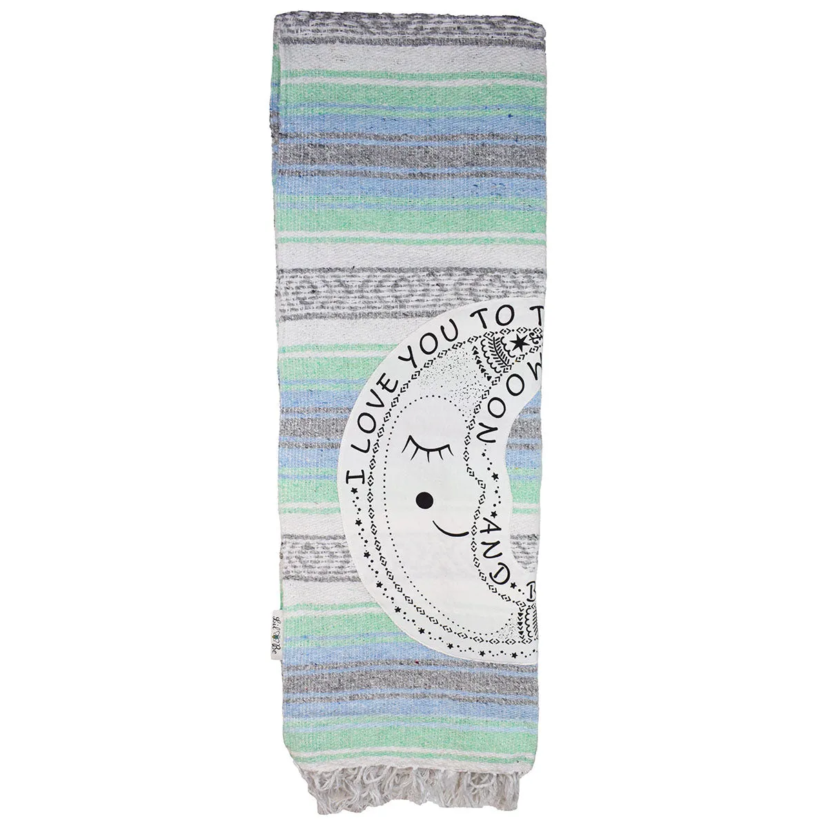 "I Love You to the Moon" - Mint/Blue Throw - Falza Mexican Blanket - Wholesale