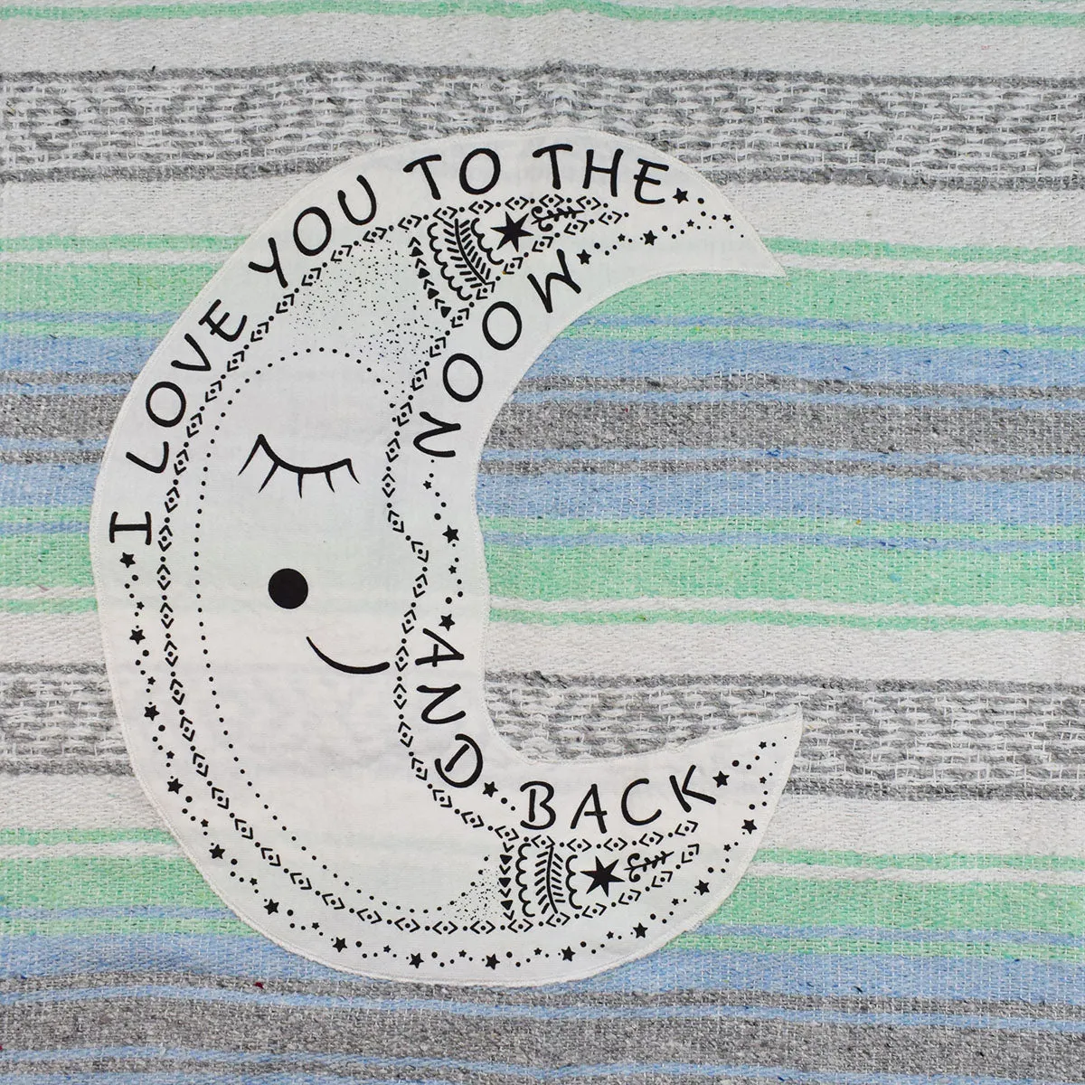 "I Love You to the Moon" - Mint/Blue Throw - Falza Mexican Blanket - Wholesale