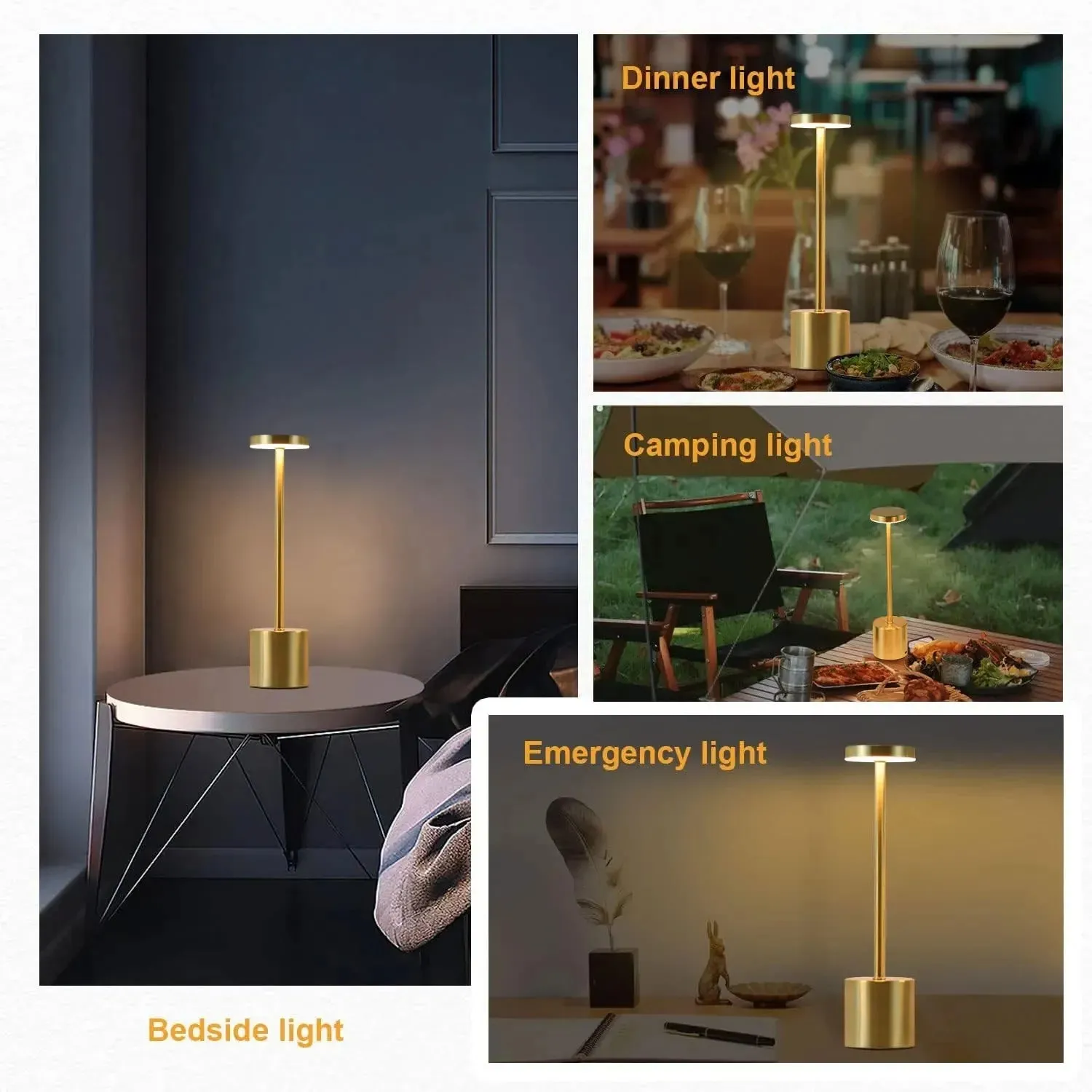 Rechargeable LED Touch Lamp with 3-Color Adjustable Ambient Light