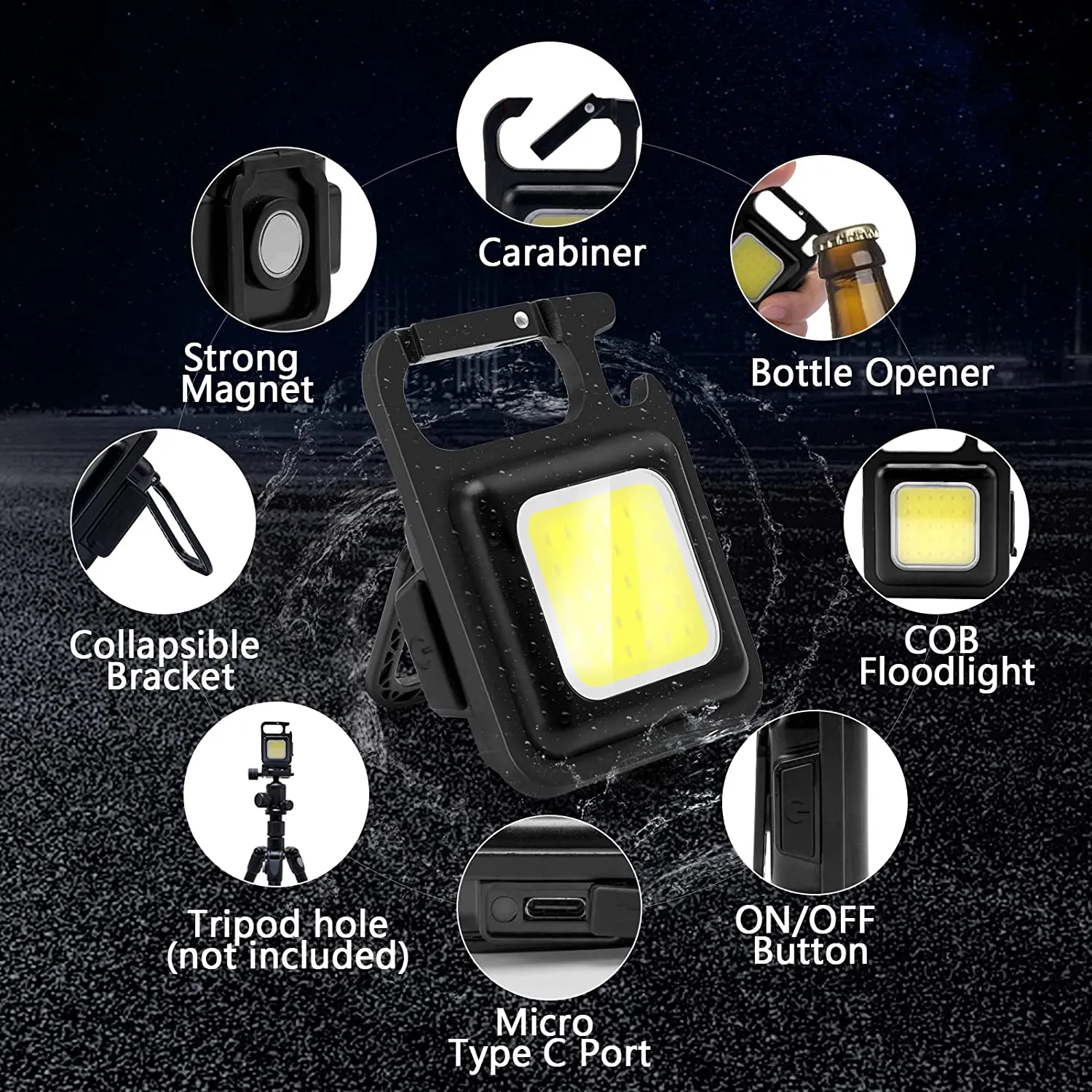 Rechargeable Mini Flashlights 1000 Lumen -COB/ Keychain/Bottle Opener/Waterproof