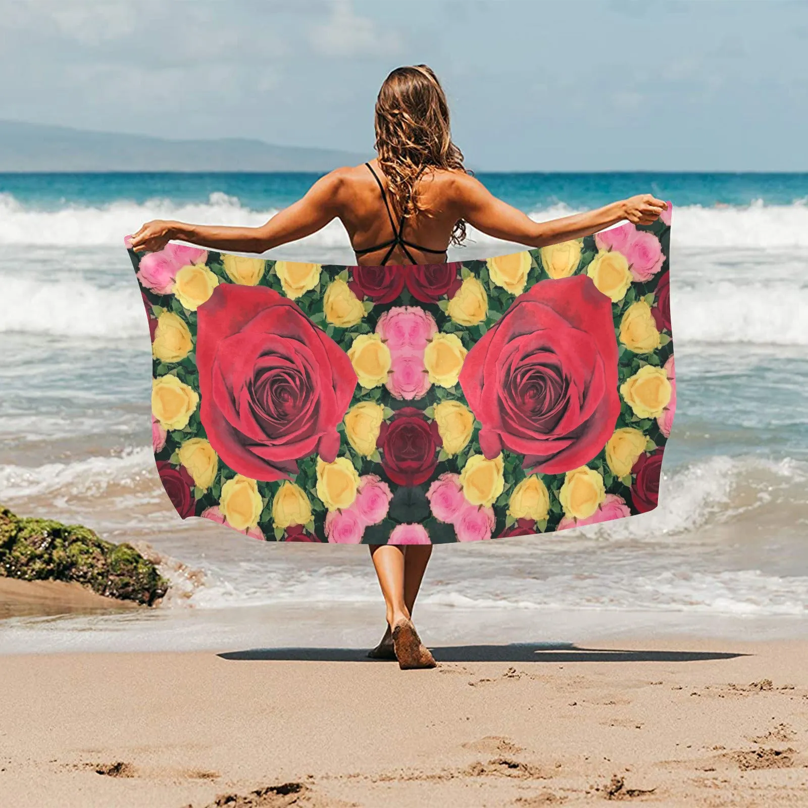 Red and Pink Roses Beach Towel 30"x 60" (Made In USA)
