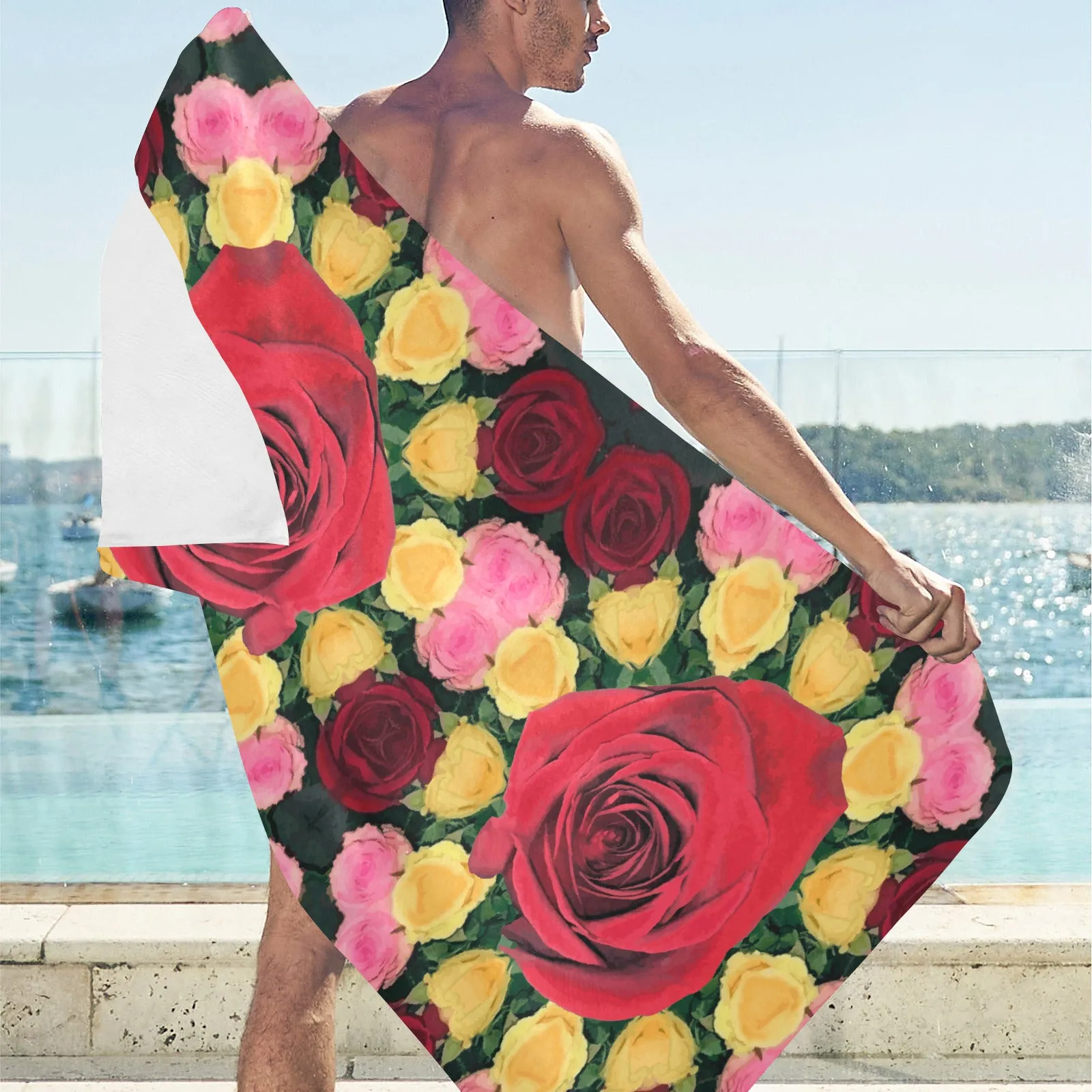Red and Pink Roses Beach Towel 30"x 60" (Made In USA)