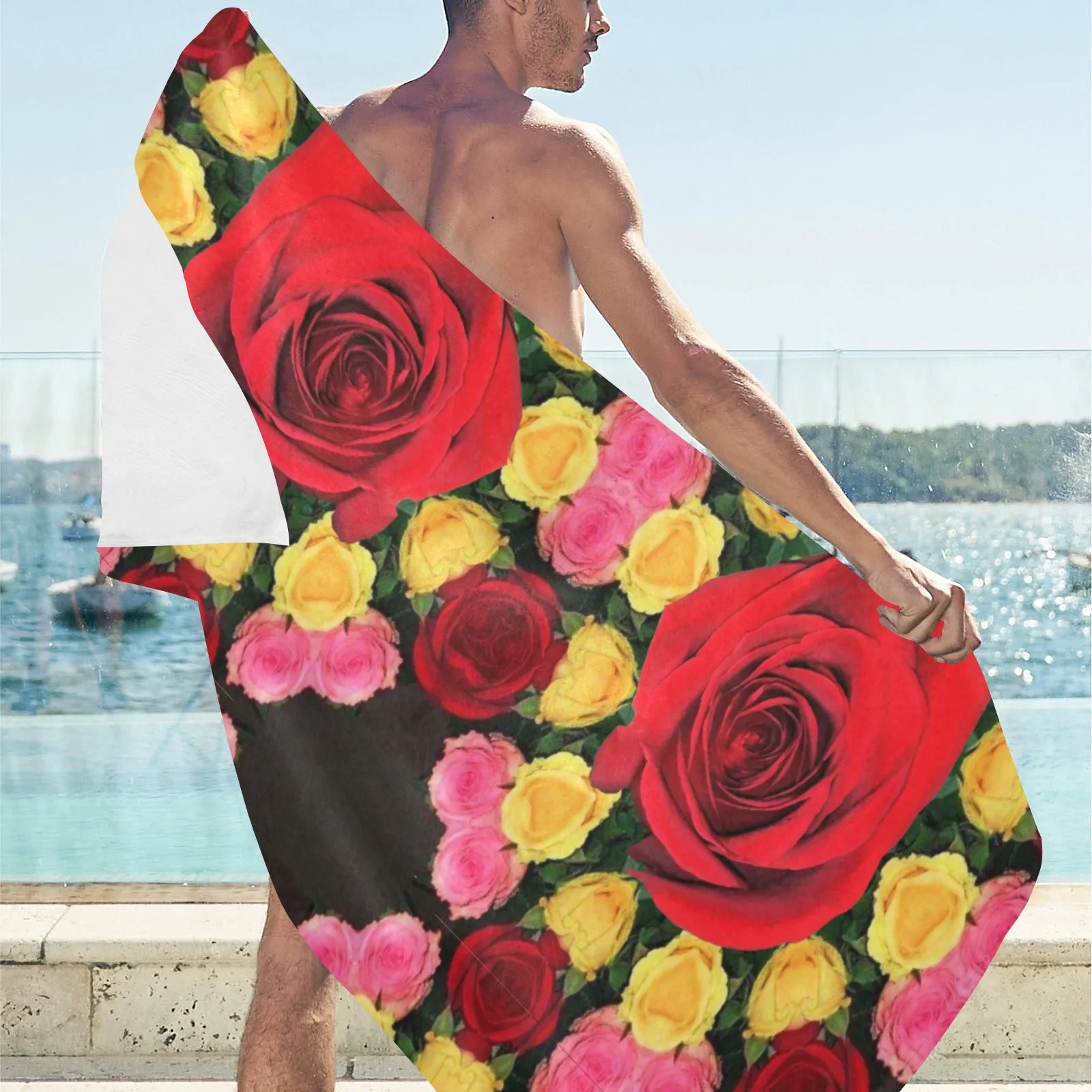 Red and Yellow Roses Beach Towel 32"x 71" (Made In USA)