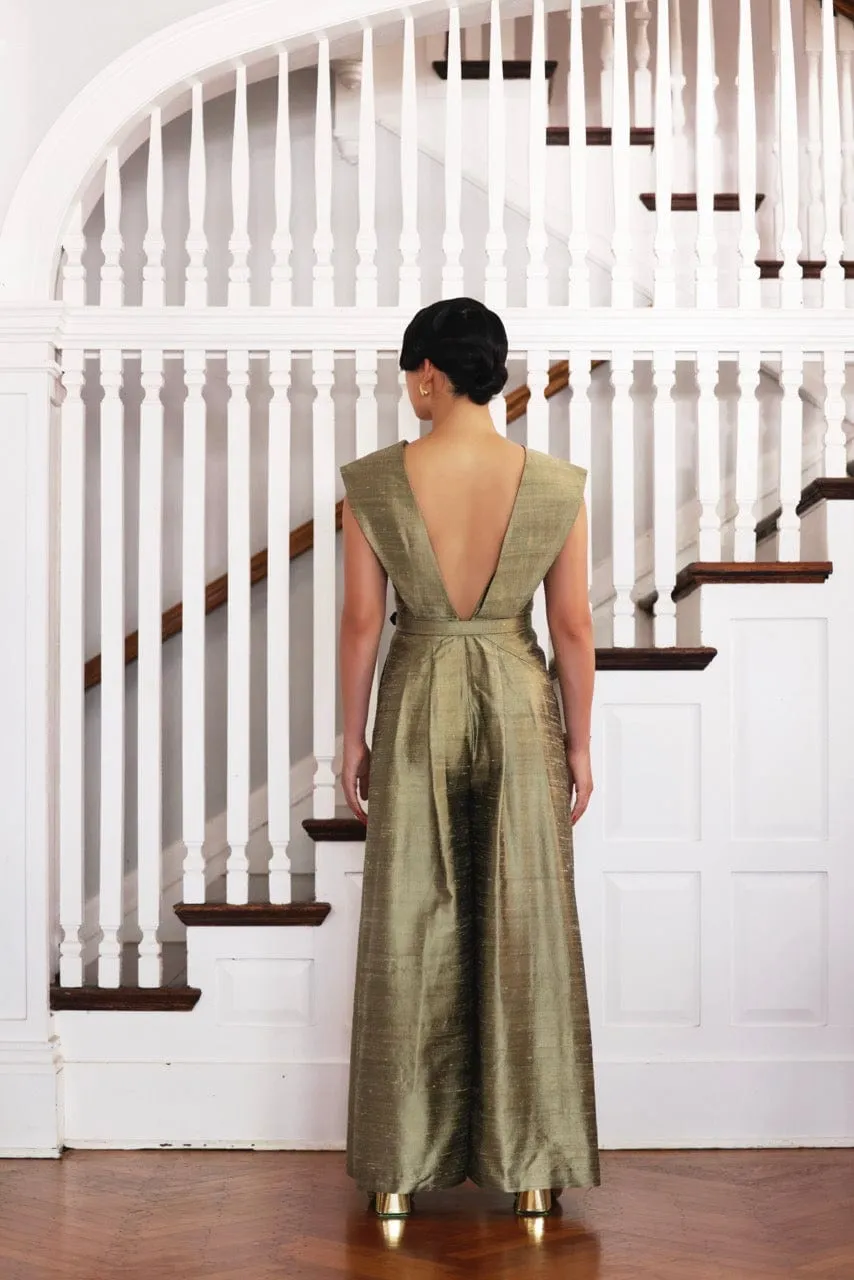 Reva Jumpsuit in Silk Dupioni