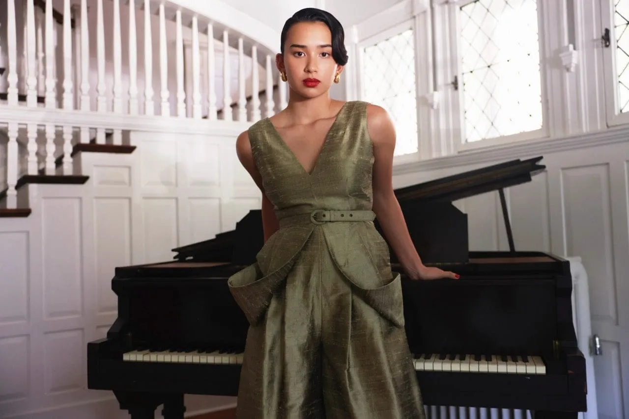 Reva Jumpsuit in Silk Dupioni