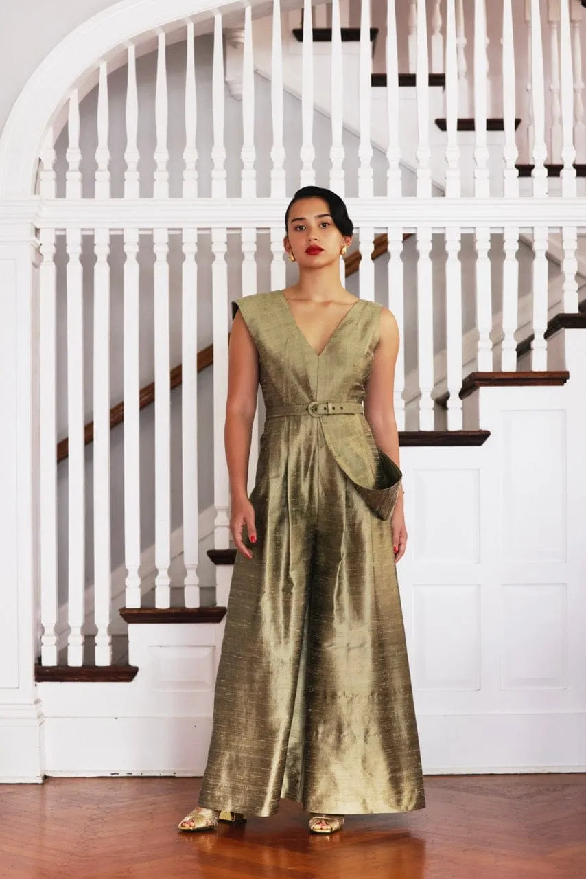 Reva Jumpsuit in Silk Dupioni