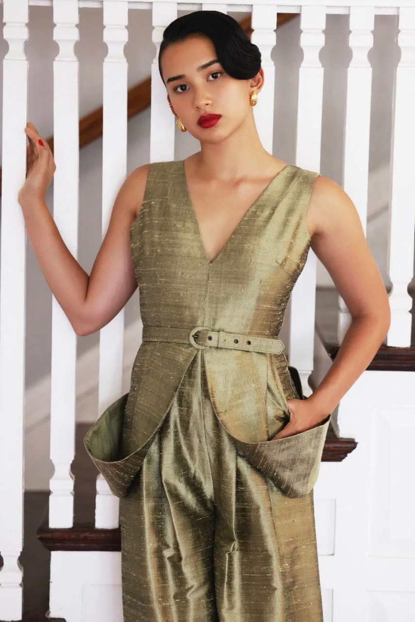 Reva Jumpsuit in Silk Dupioni