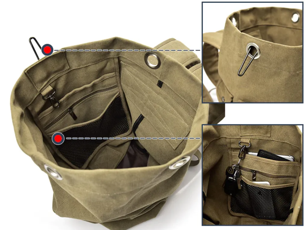 Rugged Canvas Top Loader Pack Bushcraft Backpack, Three Sizes, M/L/XL