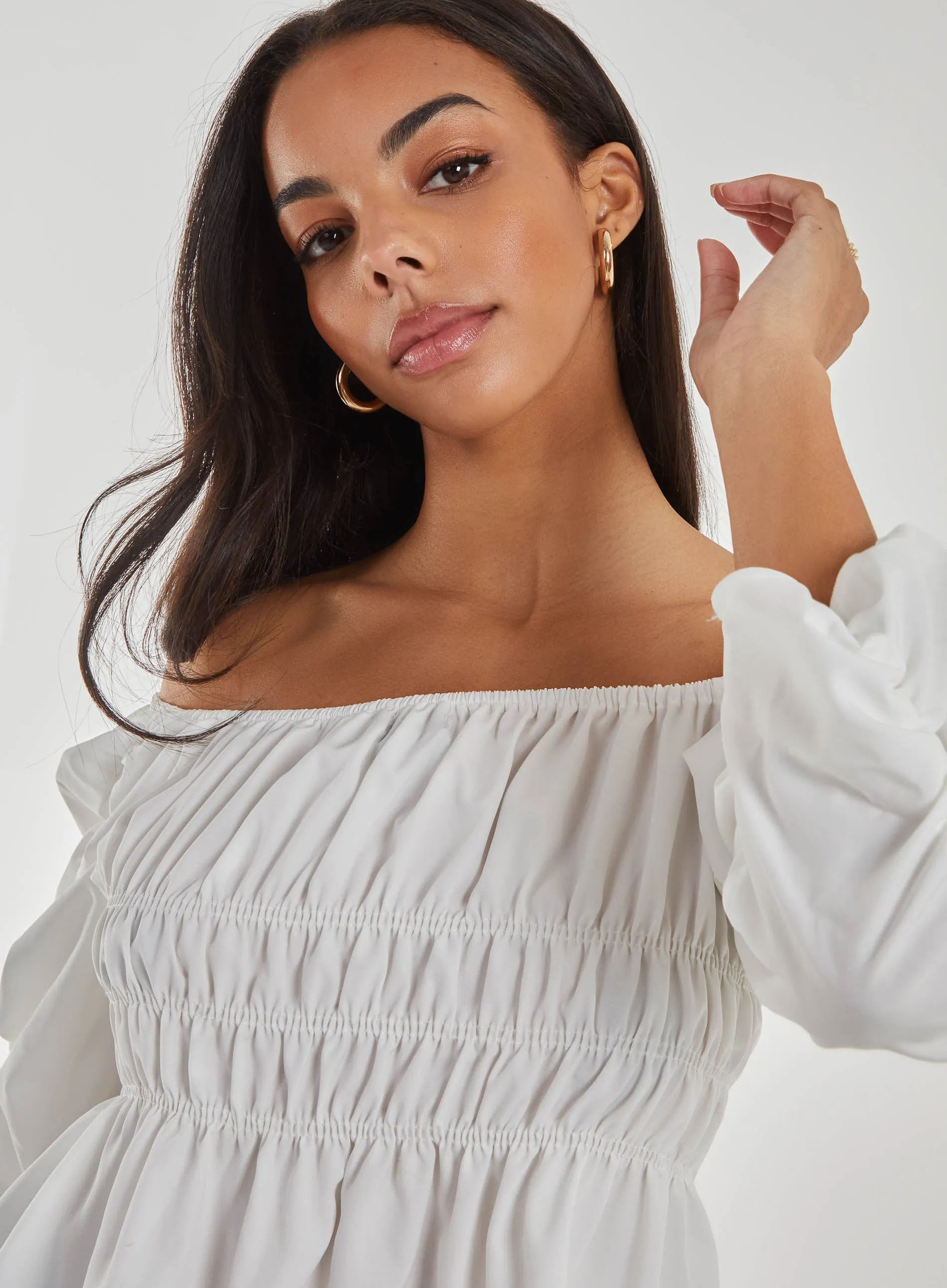 Shirred Detail Puff Sleeve Crop Top