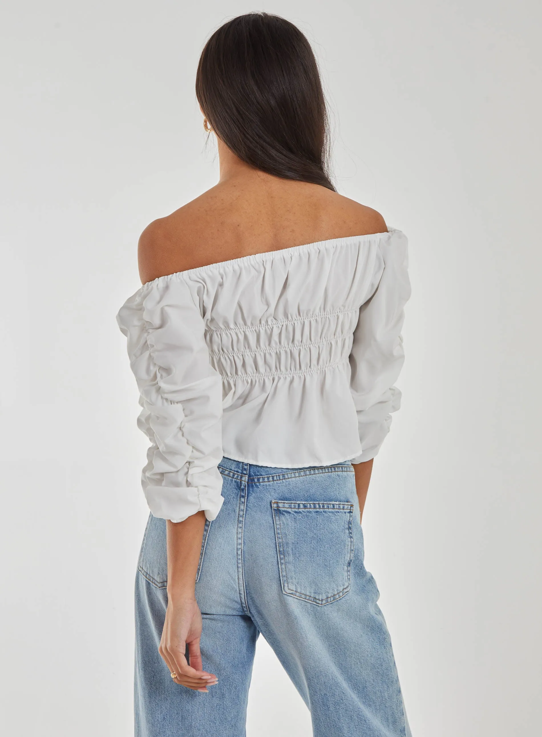 Shirred Detail Puff Sleeve Crop Top