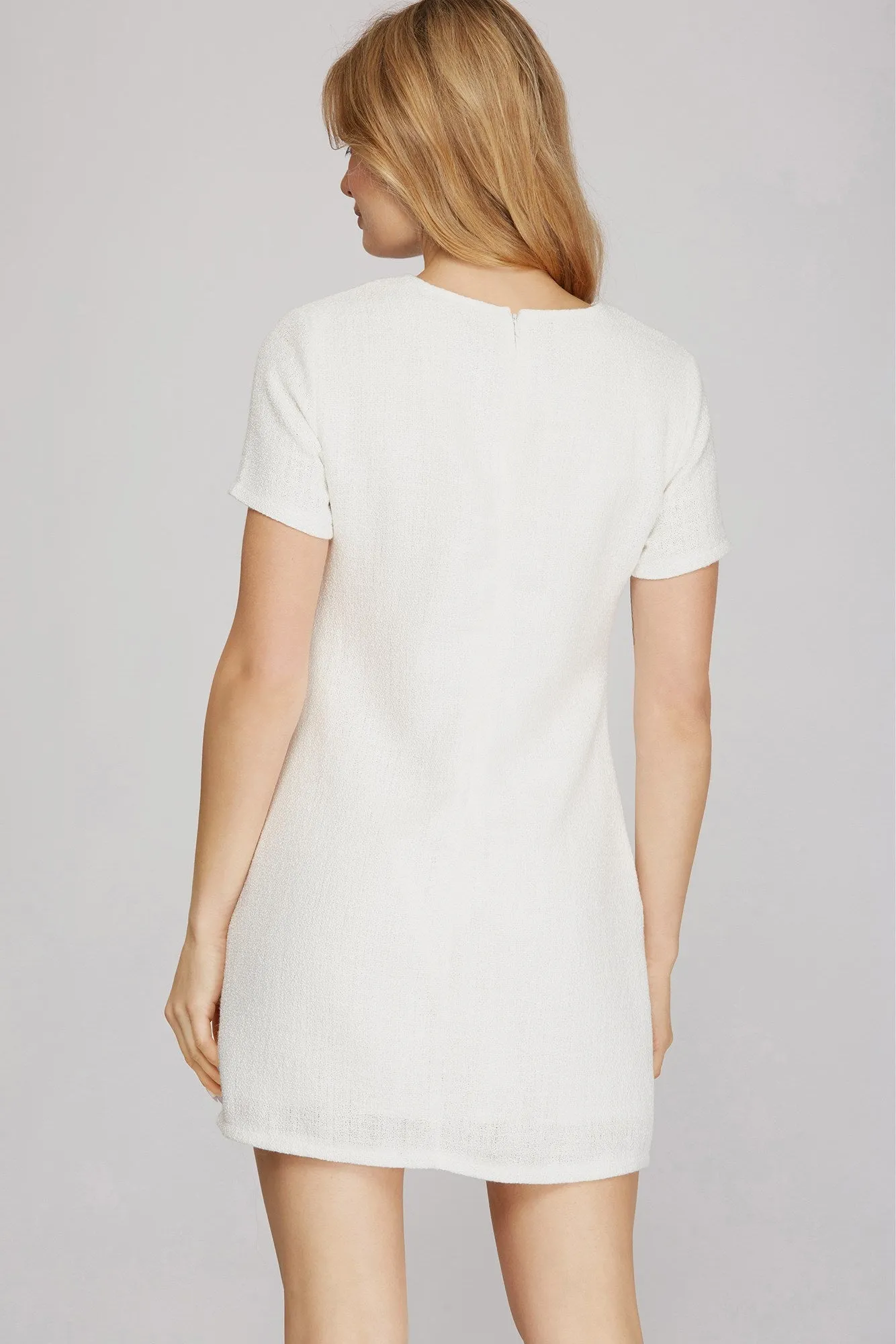 SHORT SLEEVE TWEED MINI DRESS
