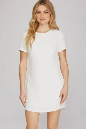 SHORT SLEEVE TWEED MINI DRESS