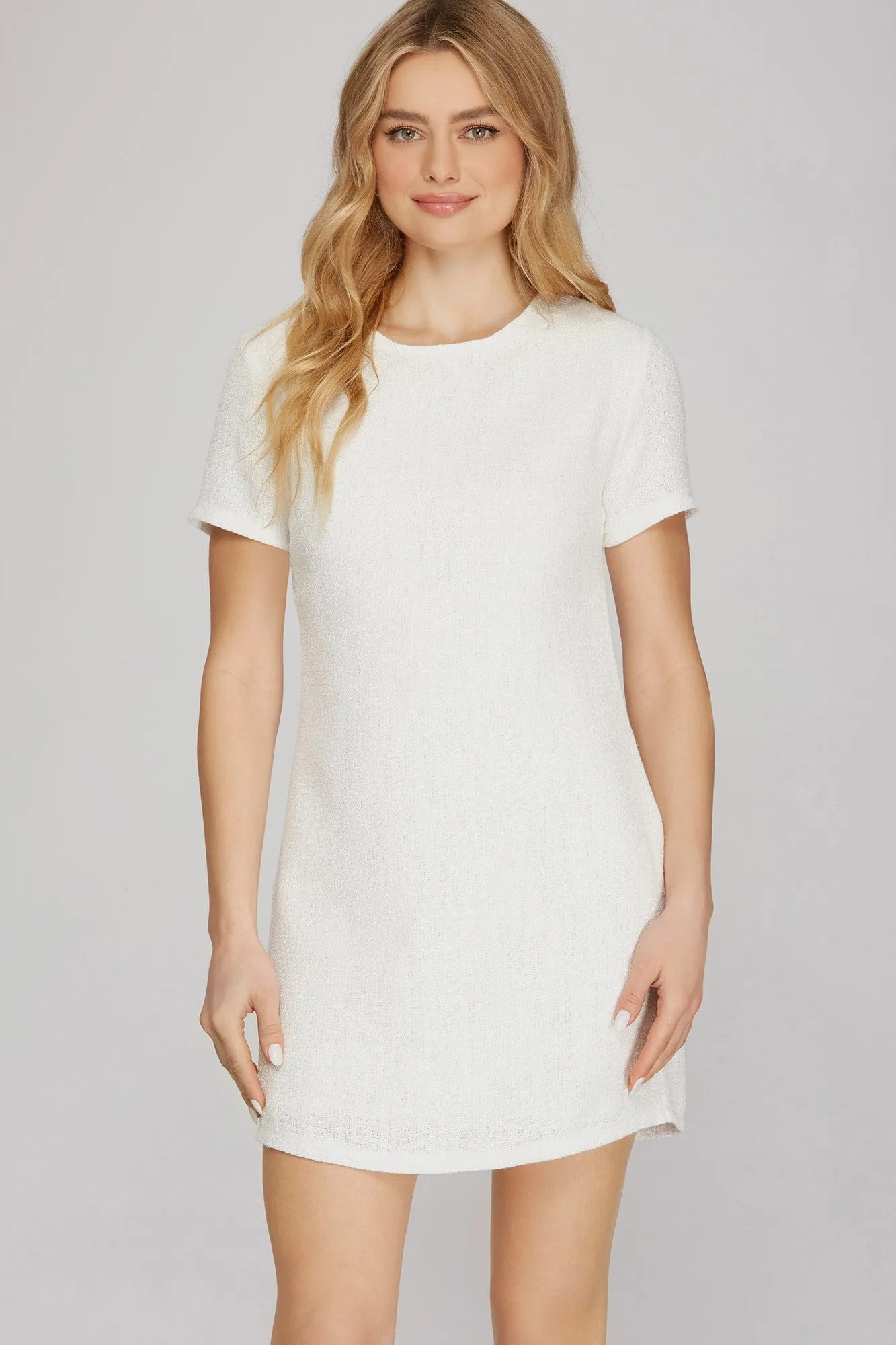 SHORT SLEEVE TWEED MINI DRESS
